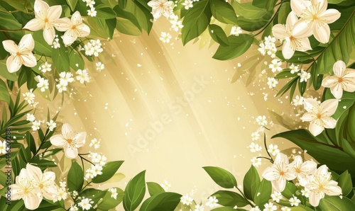 spring natural nackground with flowers, sun burnst and copy space