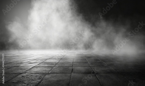Texture dark concrete floor with mist or fog,