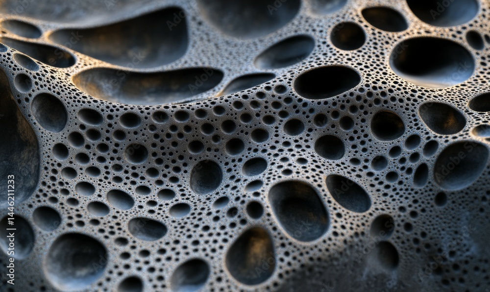 Textured surface with circular holes, creating intricate pattern