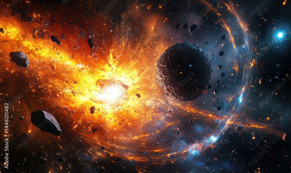 The brilliant sparks of welding metal blades, the bursts of firework petards, and the trails of comets. The vivid, sparking light of an electric circular saw, a flying asteroid set against a black