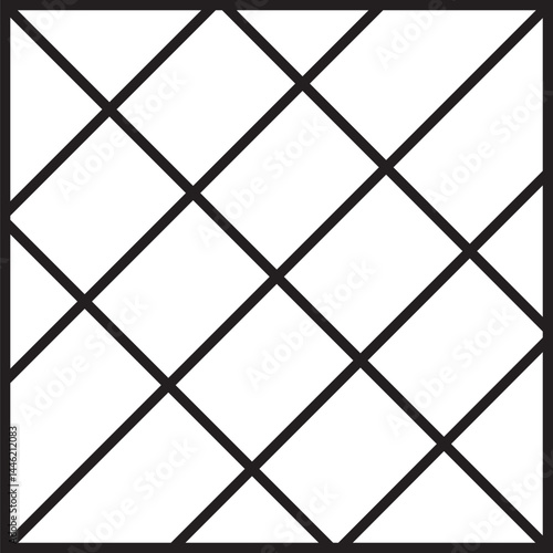 Square grid incorporating five diagonal lines intersected by three mirrored diagonal lines, creating a dynamic geometric pattern.