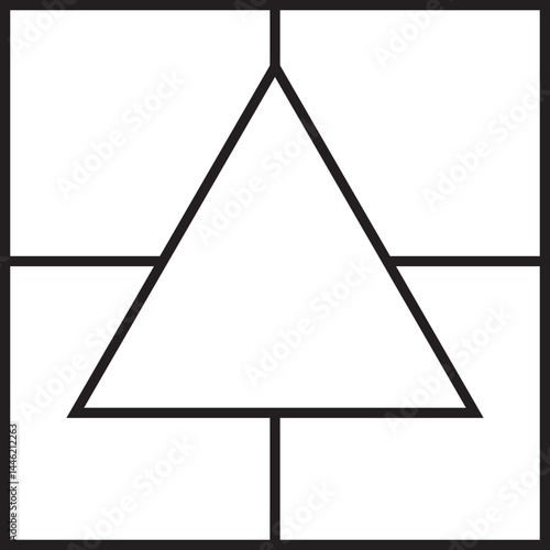 Grid with intersecting vertical and horizontal lines forming a cross, dividing the square into four quadrants with a central triangle.