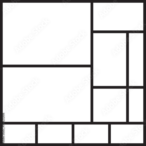 Grid composed of an uneven arrangement of columns and rows within a square layout.