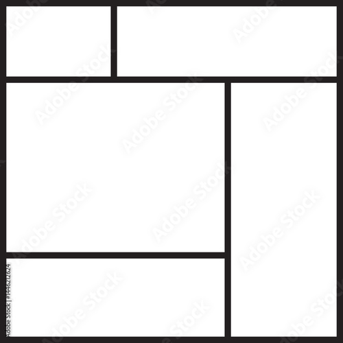 Vertical grid structure with two columns and rows of unequal height inside a rectangular square.