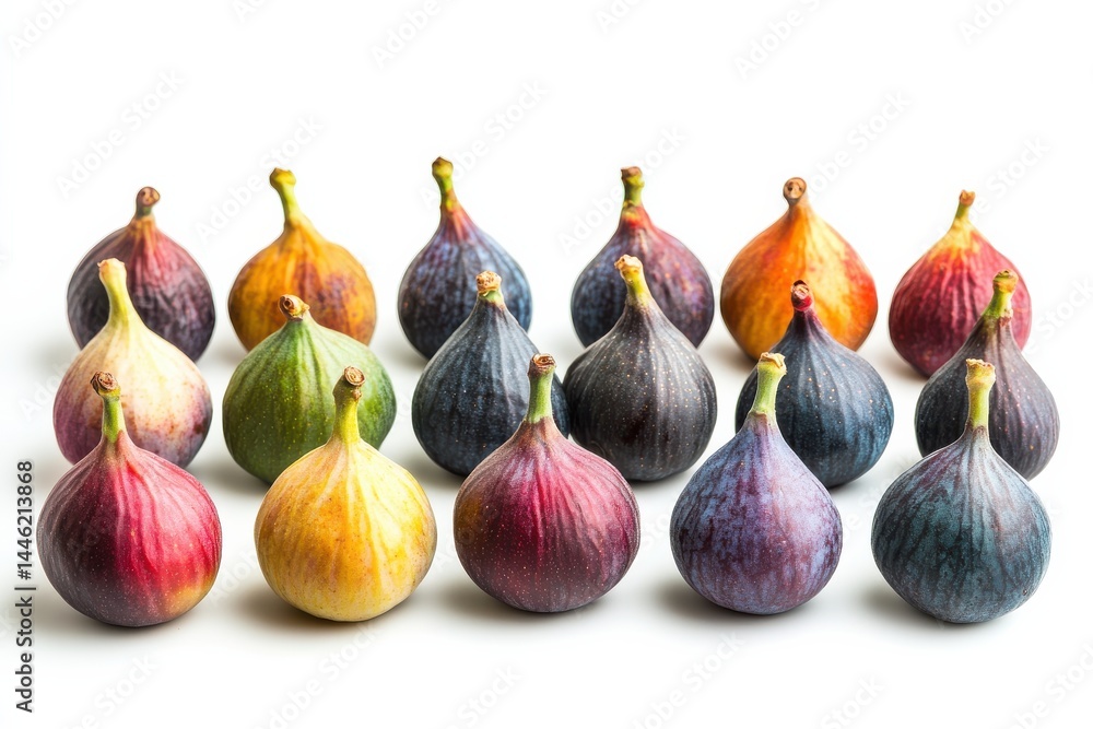 Obraz premium Rainbow of Figs Vibrant juicy figs in a stunning array of colors against a bright white background