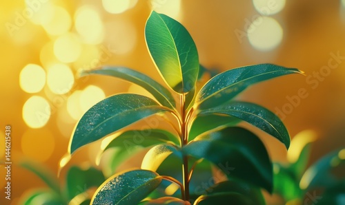 Obraz na płótnie Macro shot of a sprouting plant with vibrant green leaves, glowing under soft warm light, symbolizing new growth and sustainability, . w salonie