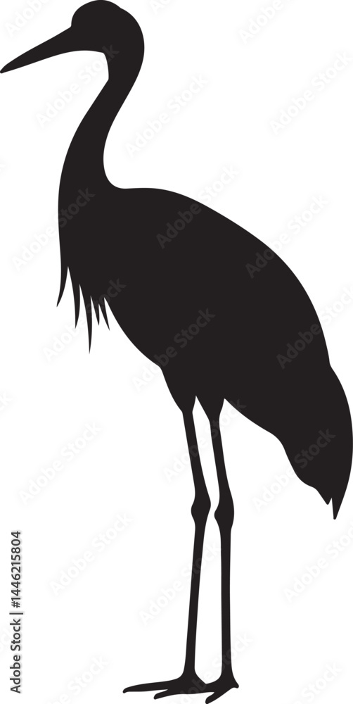Sarus Crane Silhouette Vector on White Background Sarus Crane Silhouette Vector on White Background