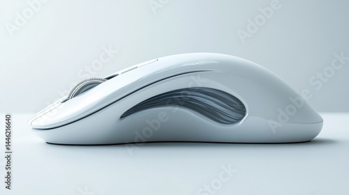 Sleek, white computer mouse