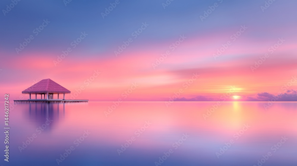 Serene Sunset Over Tranquil Ocean Pavilion Serene Sunset Over Tranquil Ocean Pavilion