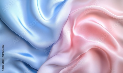 Obraz na płótnie Minimalist abstract art of smooth flowing fabric waves in pastel pink and blue tones, clean textures and soft light creating a modern luxurious aesthetic, w salonie