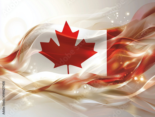 Canadian flag waving in abstract golden light design