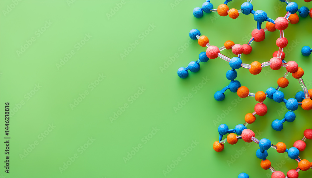 Plasticine model of DNA molecular chain on green background, top view. Space for text Plasticine model of DNA molecular chain on green background, top view. Space for text
