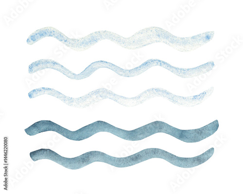 Sea waves or water flow lines. Hand drawn simple blue waved lines. Sea storm scribble. Hand drawn illustration isolated. Design element, texture or marine background.