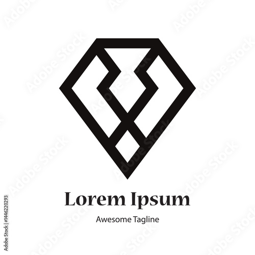 v letter diamond black logo design icon