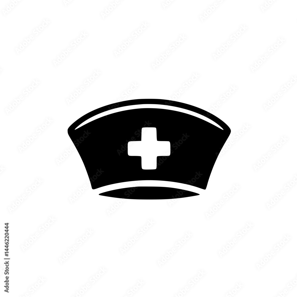 Obraz premium Nurse Cap Icon – Minimal Black Clipart Symbol for Medical, Hospital, and Healthcare Design