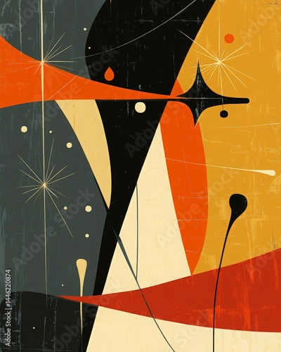 Abstract geometric design featuring bold colors and dynamic shapes, creating a sense of movement and energy, suitable for modern art displays or digital backgrounds