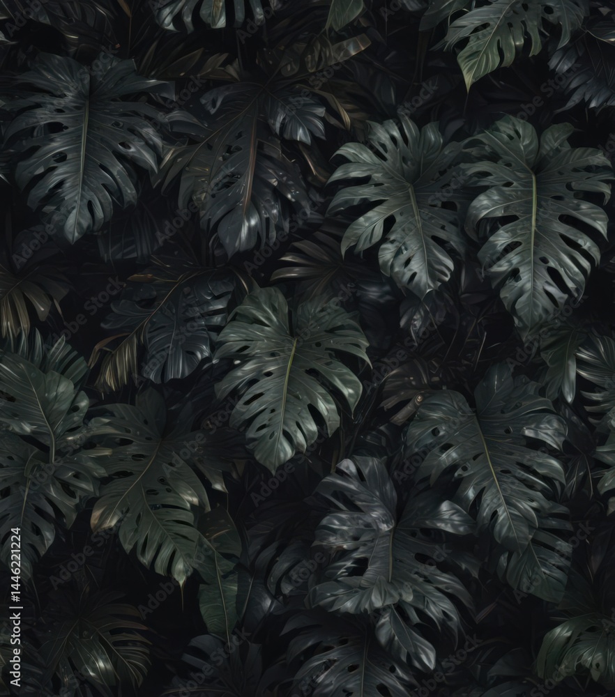 Intricate, dark tropical leaf overlay; elegant, mysterious texture, deep green, shadow, verdant Intricate, dark tropical leaf overlay; elegant, mysterious texture, deep green, shadow, verdant