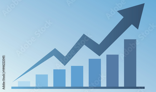 business graph showing growth with histogram chart in minimalist vector illustration