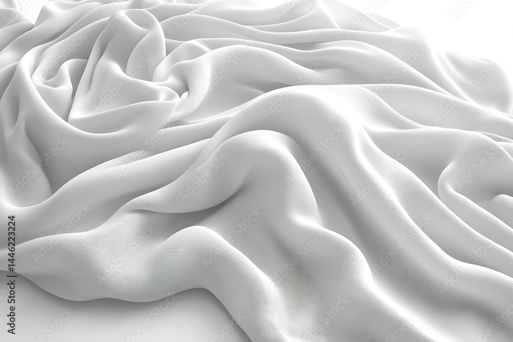 Obraz premium Close-Up of Soft, Flowing White Satin Fabric Elegantly Draped with Gentle Waves and Subtle Sheen