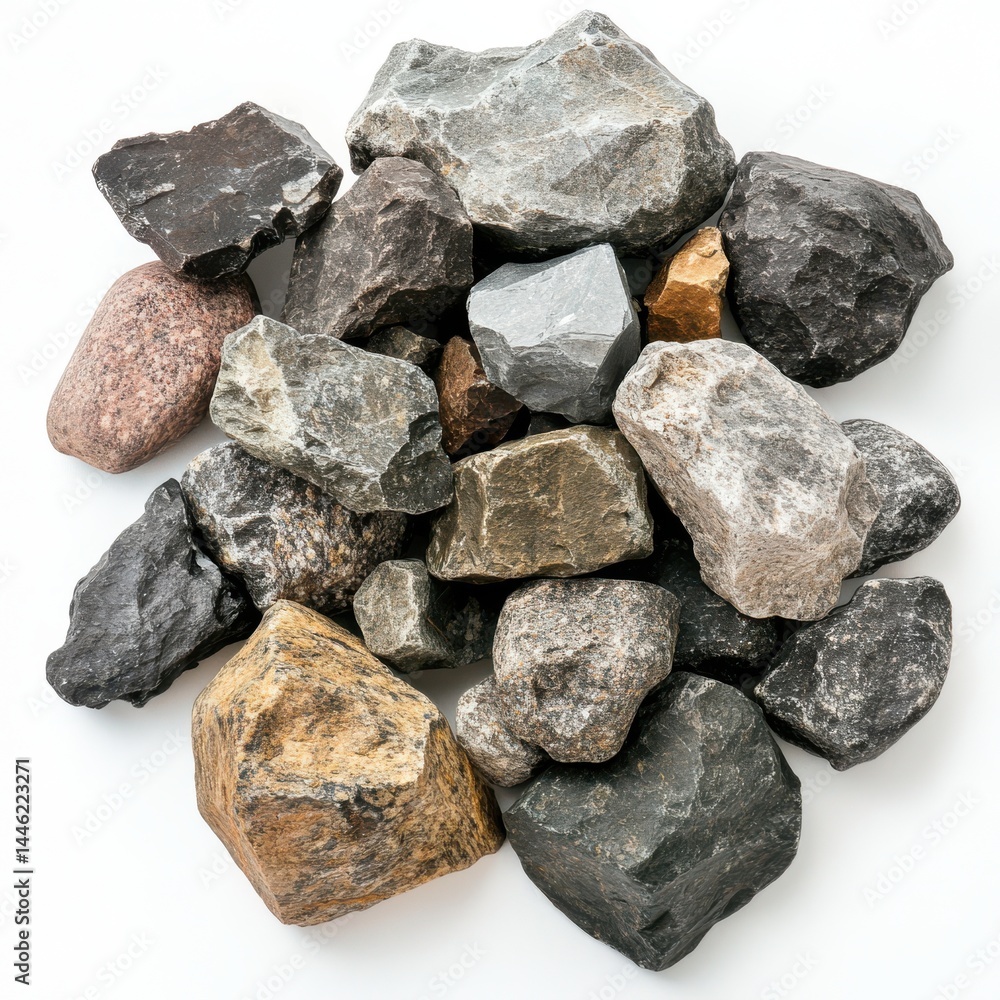 Pile of assorted rocks and stones on white background Pile of assorted rocks and stones on white background