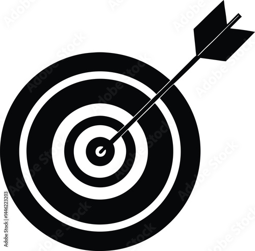vector target with arrow hitting bullseye on white background.eps