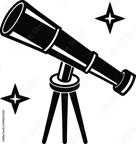 vector telescope looking at stars on white background