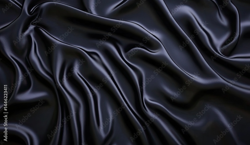 Dark, flowing, luxurious fabric drapes in folds. Detailed, smooth, deep black texture Dark, flowing, luxurious fabric drapes in folds. Detailed, smooth, deep black texture
