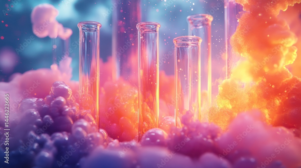 Colorful chemical reaction in test tubes Colorful chemical reaction in test tubes