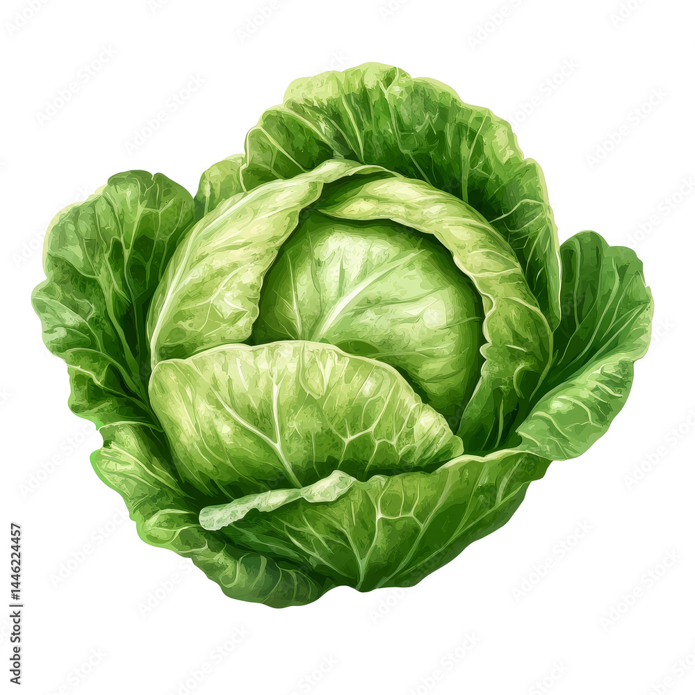 Fototapeta premium Green cabbage perfectly isolated on a transparent background highlighting its crisp leaves and freshness in natural light, green cabbage isolated on transparent background