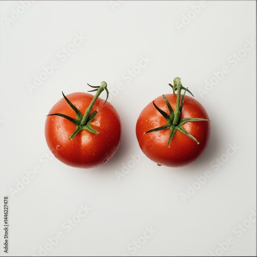 Two ripe tomatoes close up shot on white background