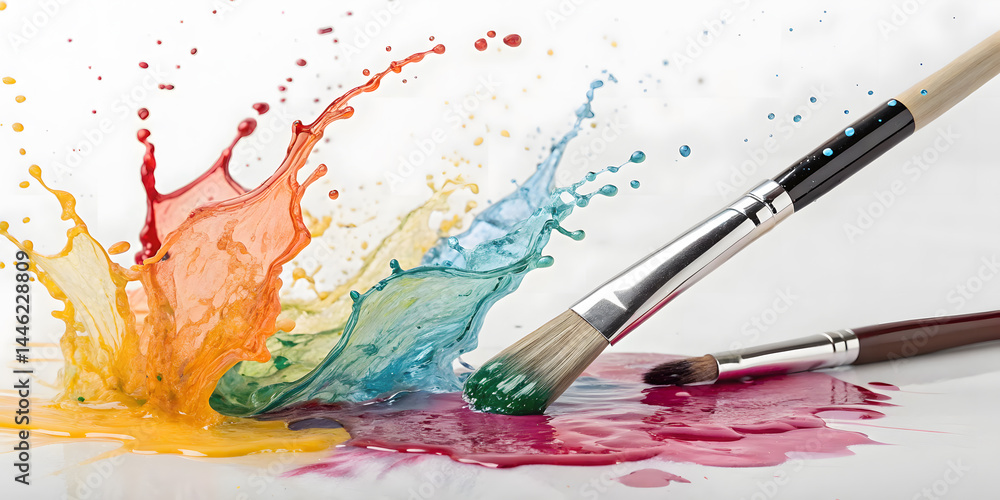 Obraz premium A colorful array of watercolor paints and brushes, essential tools for any artistic painter's creative craft