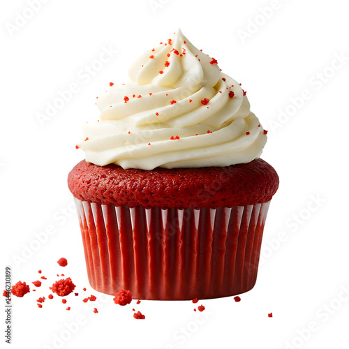 red velvet cupcake with whipped cream on PNG background