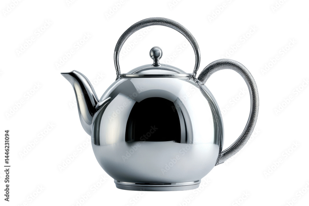 Obraz premium Elegant chrome teapot gleaming reflective surface detailed handle design stylish kitchenware modern