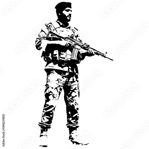 Pakistan Army simple art illustration black and white Standing tall with great courage and valor 