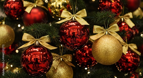 Reflective Christmas Ornaments: A Festive Red and Gold Display
