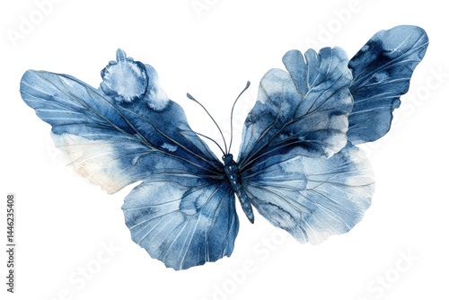 Serene Indigo Butterfly Watercolor Painting delicate wings soft hues artistic beauty