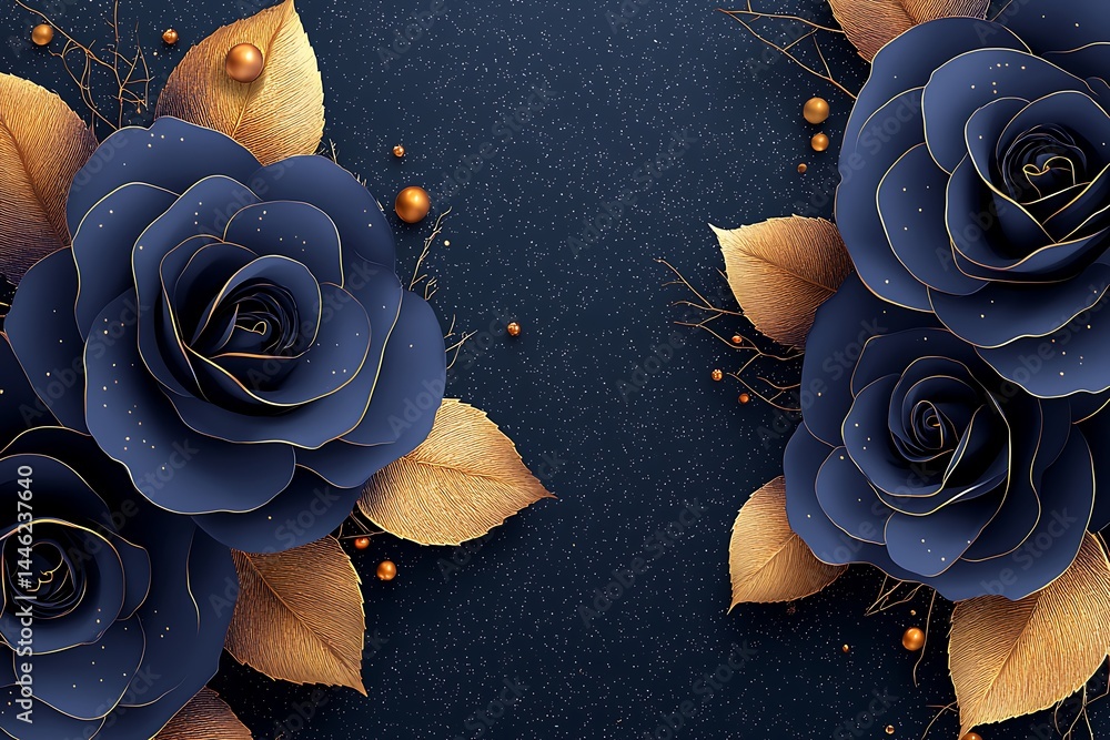 Navy blue roses with gold accents