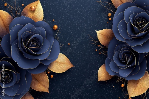 Obraz na płótnie Navy blue roses with gold accents w salonie