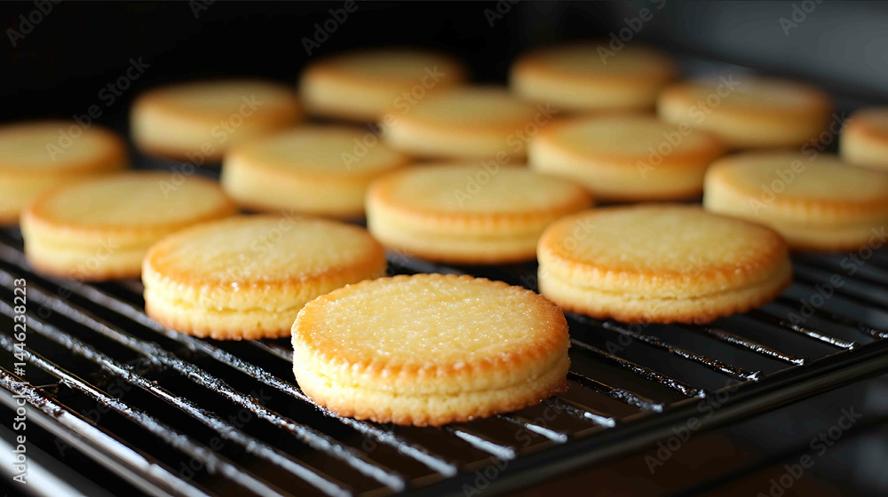 Smooth thin round cookies baked inside the oven grills all the cookies in focus no blur lots of sharpness Smooth thin round cookies baked inside the oven grills all the cookies in focus no blur lots of sharpness