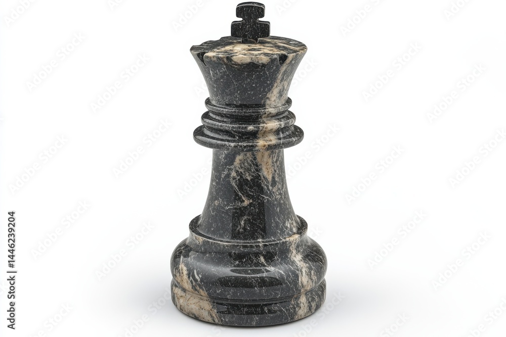 Fototapeta premium Elegant Black Beige Marble Chess Queen Piece Isolated on White Background