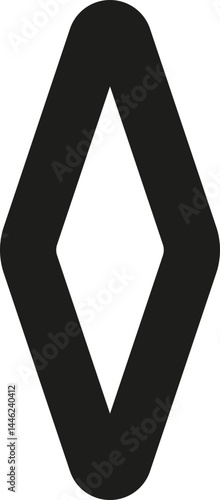 Geometric long rhombus shape with rounded corners and a thick outline.