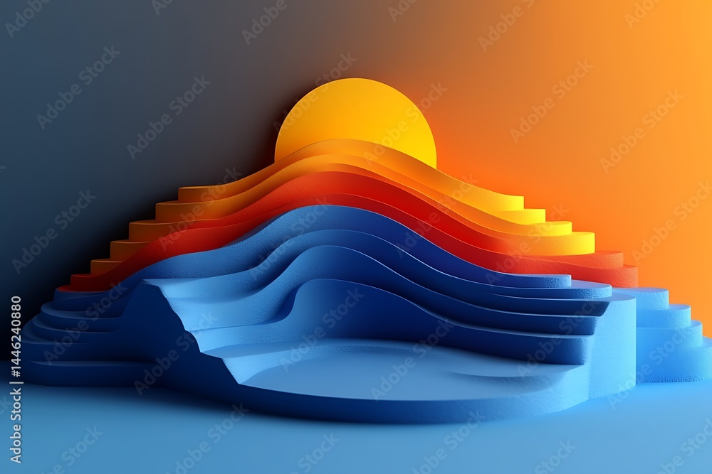 Abstract sunset landscape, layered colors
