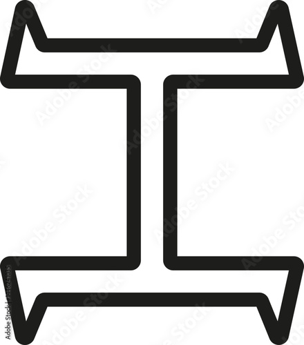 Geometric design featuring two parallel shapes and one perpendicular shape with rounded corners and a thick outline.