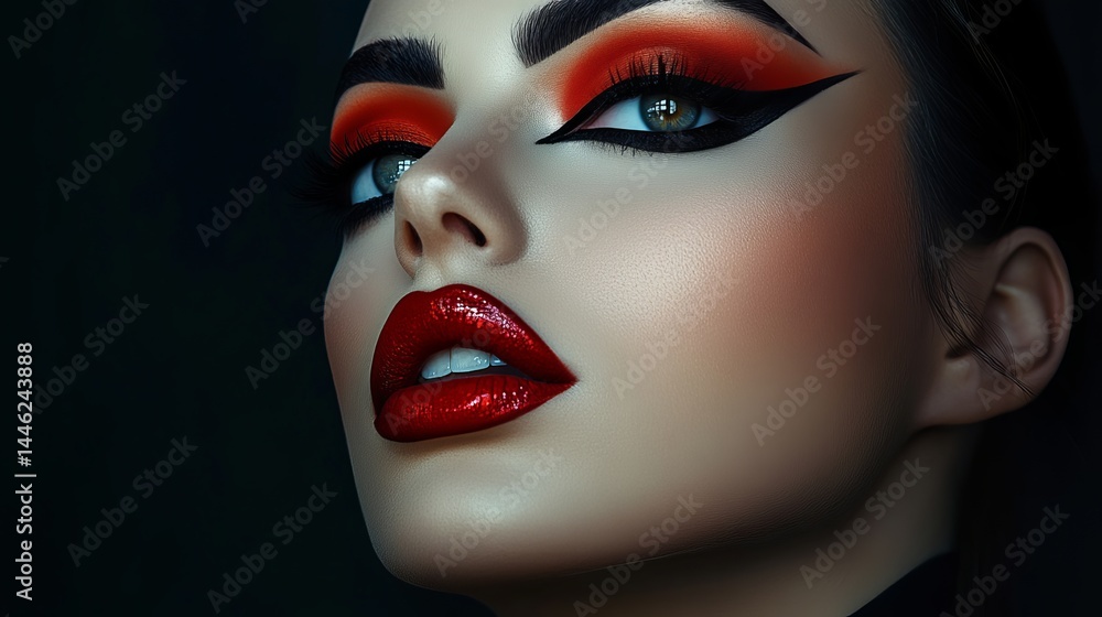 Naklejka premium Dramatic Red Eye Makeup Look for Fashion Beauty Editorial