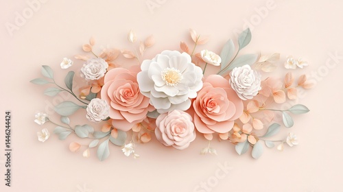 Pastel decorative elements, soft pink and white spheres on light background, perfect for event styling or invitations.