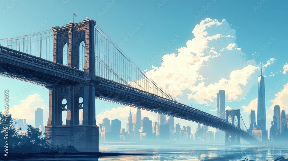 Fototapeta premium Iconic Brooklyn Bridge at Sunrise over NYC