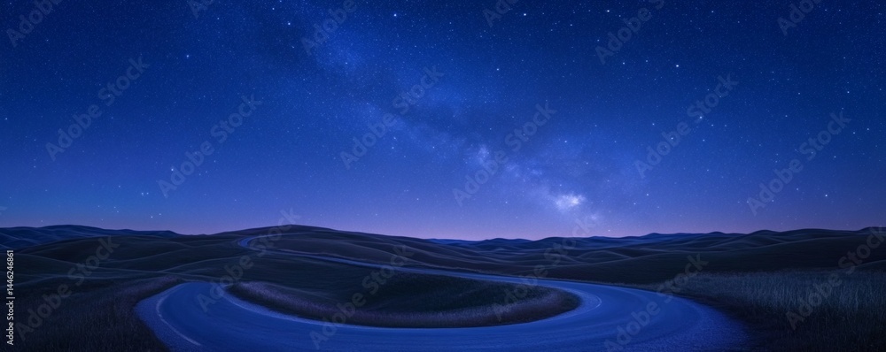 Fototapeta premium Winding road under a beautiful starfilled night sky landscape