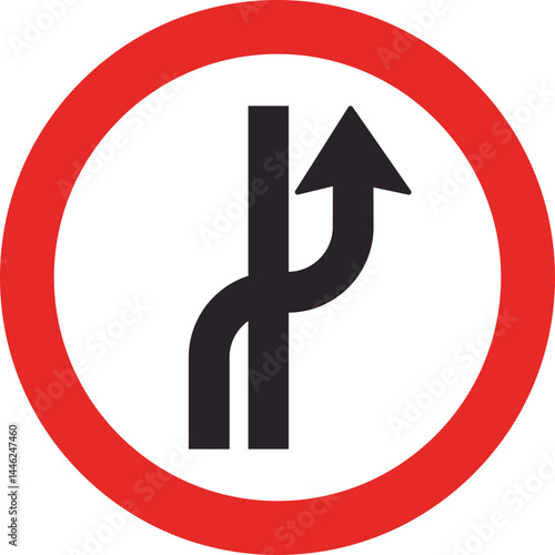 allowed changing lanes right road traffic sign with red border.