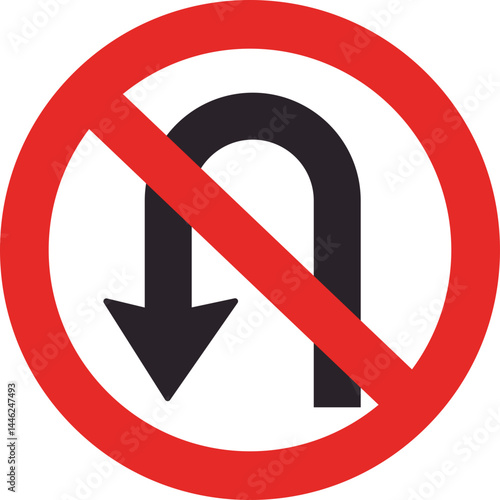 arrow u turn return forbidden road traffic sign with red border.