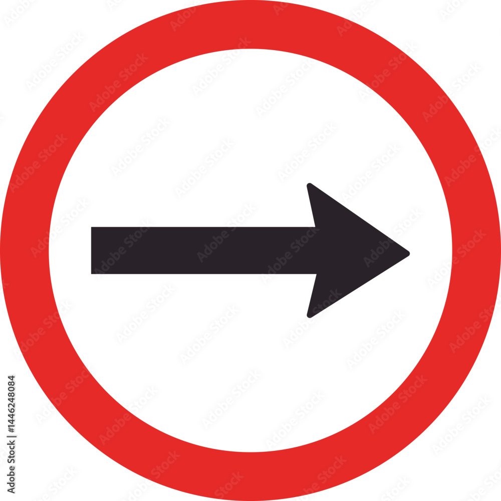 Red-contour traffic sign with a straight arrow pointing ahead for direction. Red-contour traffic sign with a straight arrow pointing ahead for direction.